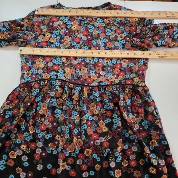 Zara Trafaluc Tunic Women M Black Floral LS Whimsigoth Boho Empire Waist Flowy - Picture 4 of 15